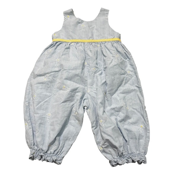 Vintage Easter Outfit Baby Girls 12M Bunny 90s Blue Embroidered Romper Jumper - Picture 6 of 7